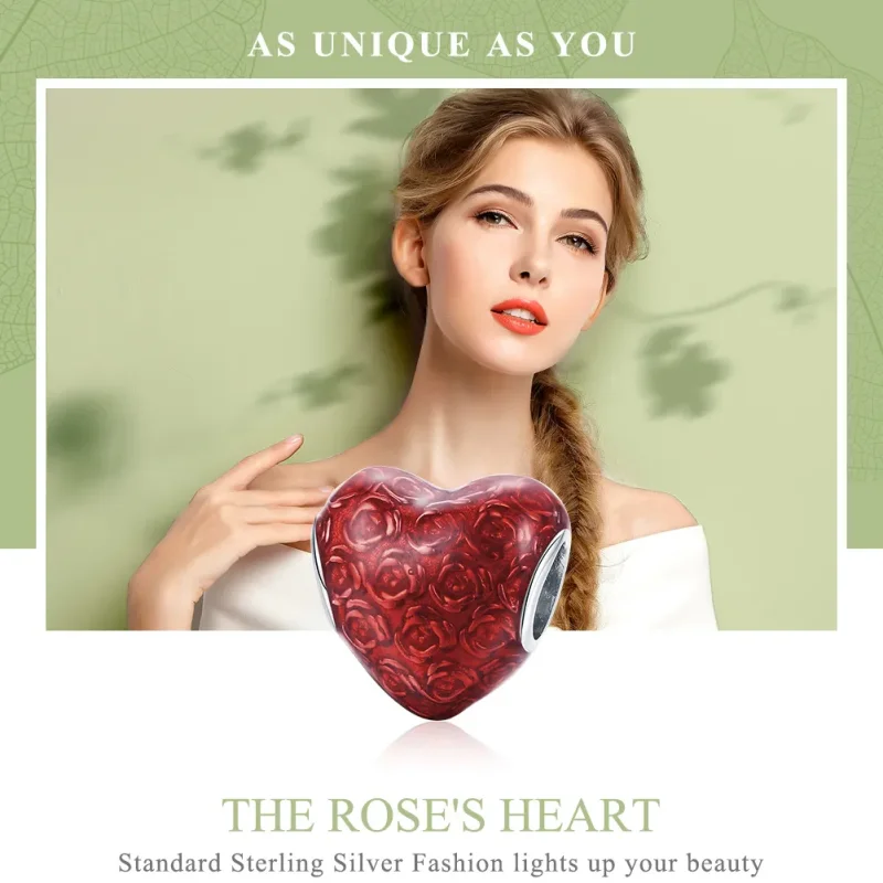 (bilde for) Pandora Style Silver Rose Heart Charm - SCC1064 - Vis 2