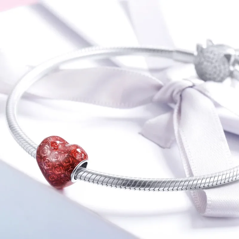 (bilde for) Pandora Style Silver Rose Heart Charm - SCC1064 - Vis 3