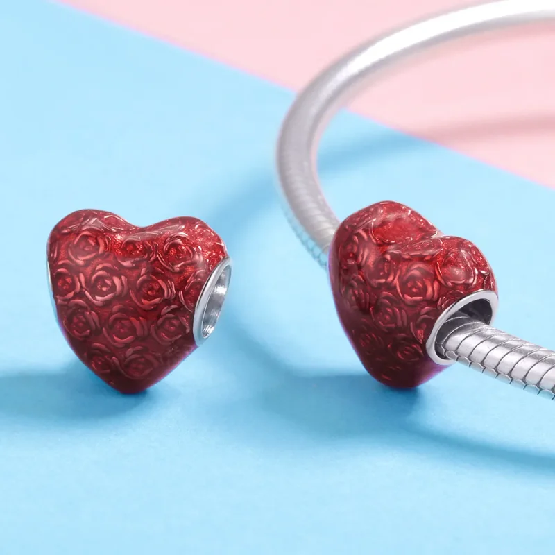(bilde for) Pandora Style Silver Rose Heart Charm - SCC1064 - Vis 4