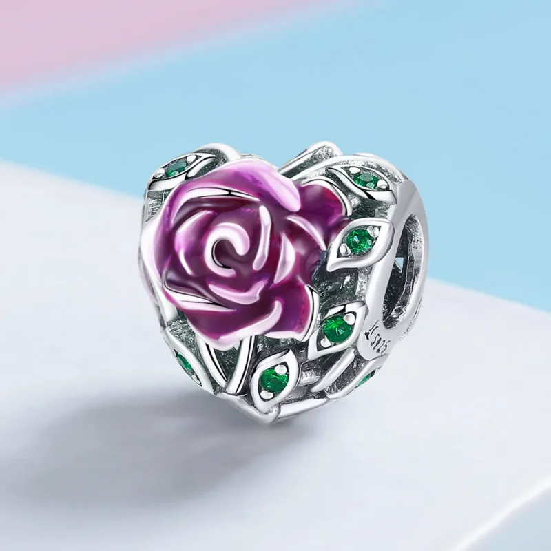 (bilde for) Pandora Style Silver Rose Heart Charm - SCC927 - Vis 2