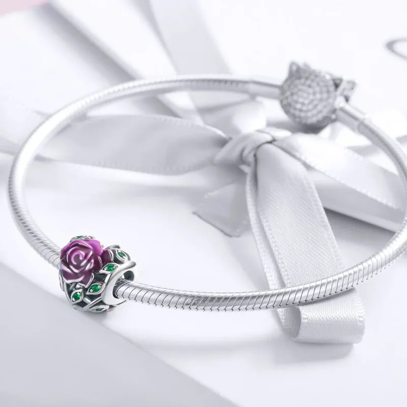 (bilde for) Pandora Style Silver Rose Heart Charm - SCC927 - Vis 3