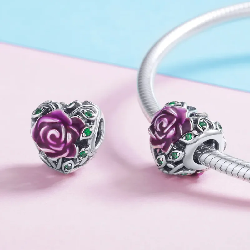 (bilde for) Pandora Style Silver Rose Heart Charm - SCC927 - Vis 4