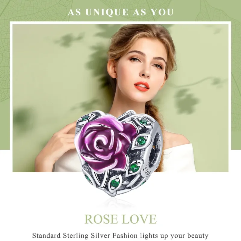 (bilde for) Pandora Style Silver Rose Heart Charm - SCC927 - Vis 6