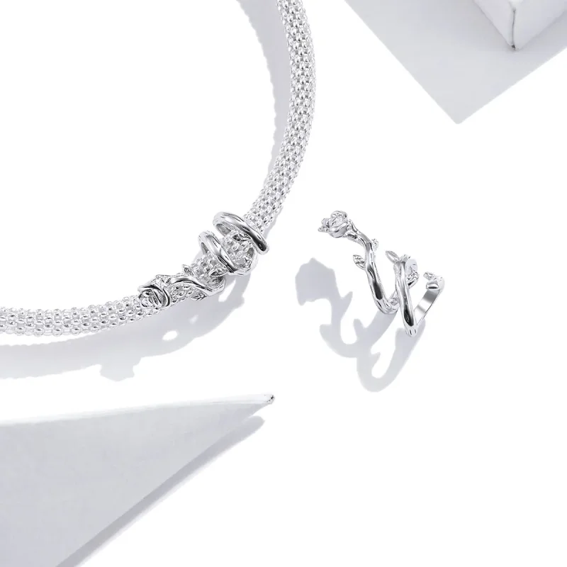 (bilde for) Pandora Style Silver Rose Vines Charm - BSC310 - Vis 4