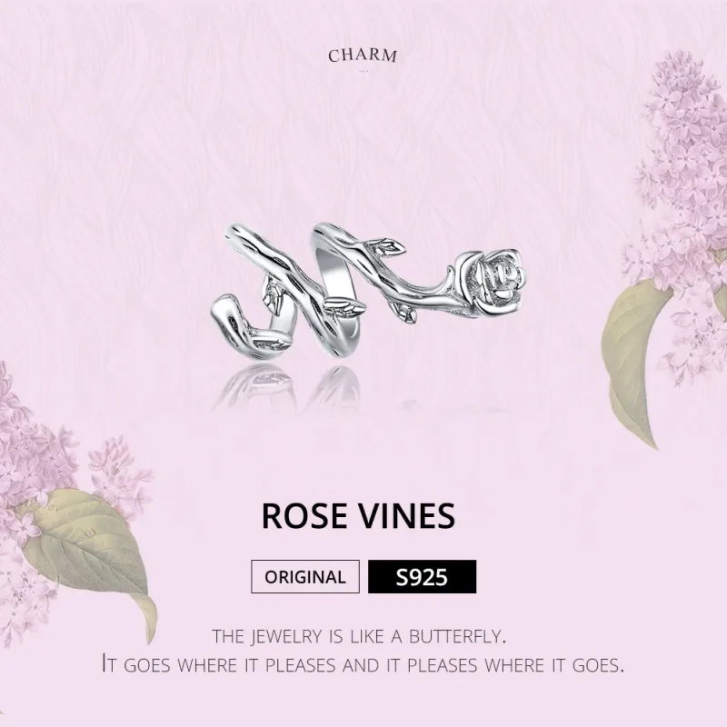 (bilde for) Pandora Style Silver Rose Vines Charm - BSC310 - Vis 6