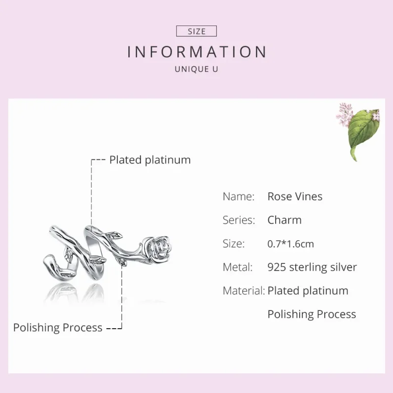 (bilde for) Pandora Style Silver Rose Vines Charm - BSC310 - Vis 7