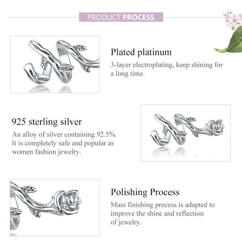 (bilde for) Pandora Style Silver Rose Vines Charm - BSC310 - Vis 8