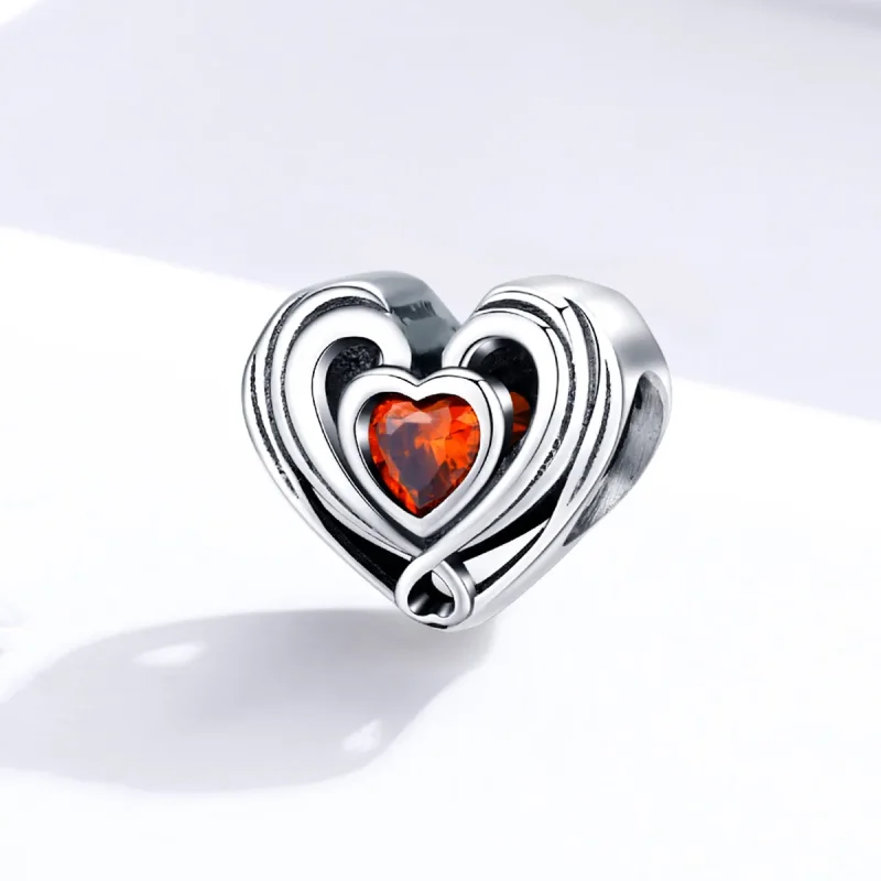 (bilde for) Pandora Style Silver Rubby Heart In Heart Charm - SCC1472 - Vis 2