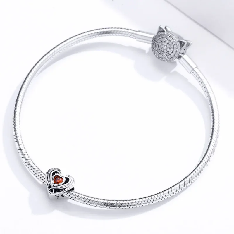 (bilde for) Pandora Style Silver Rubby Heart In Heart Charm - SCC1472 - Vis 3