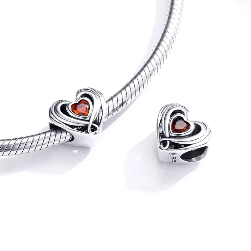 (bilde for) Pandora Style Silver Rubby Heart In Heart Charm - SCC1472 - Vis 4