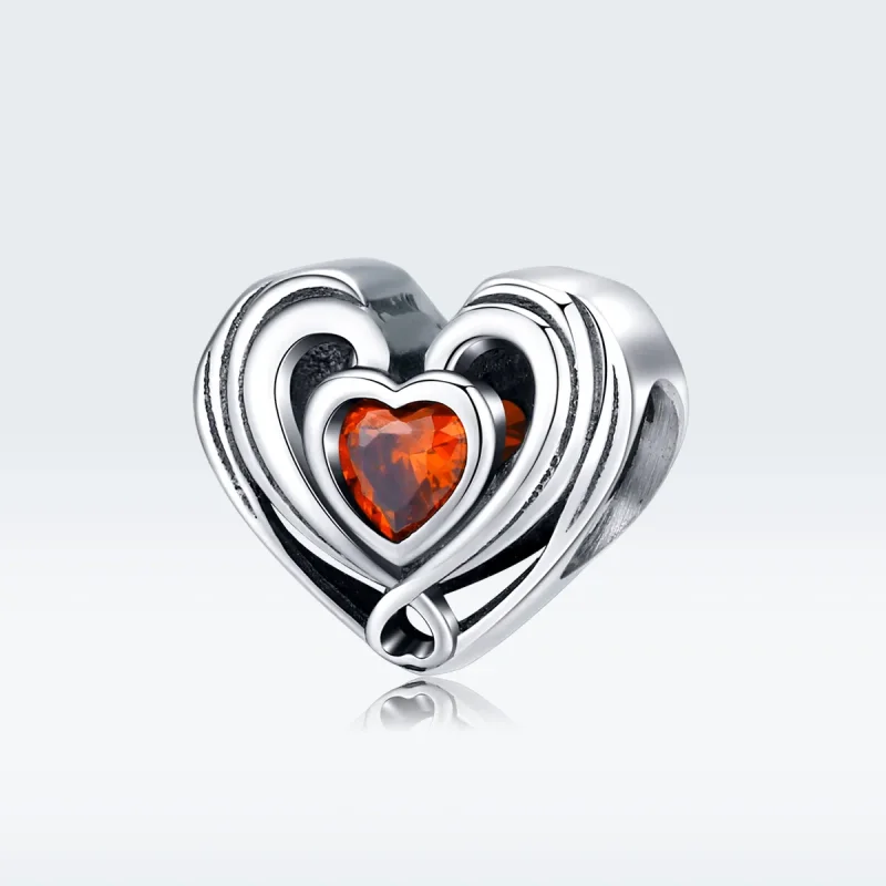 (bilde for) Pandora Style Silver Rubby Heart In Heart Charm - SCC1472 - Vis 5