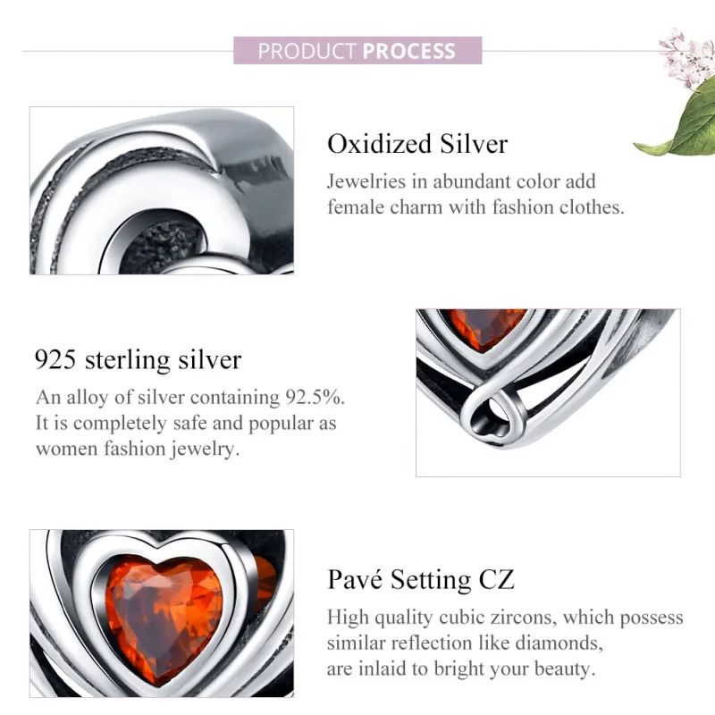 (bilde for) Pandora Style Silver Rubby Heart In Heart Charm - SCC1472 - Vis 8
