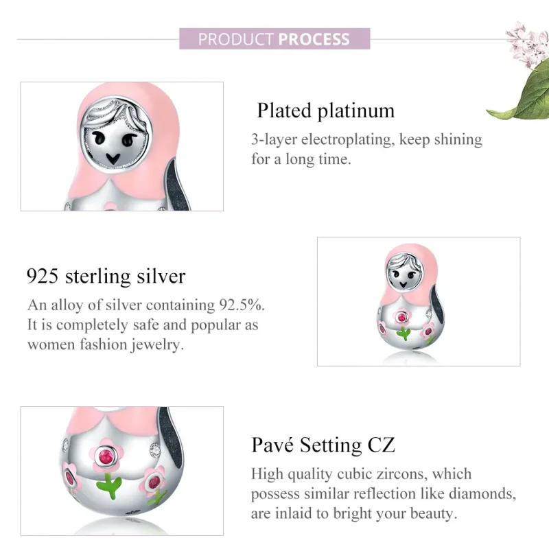 (bilde for) Pandora Style Silver Russian Dolls Charm - SCC1435 - Vis 8
