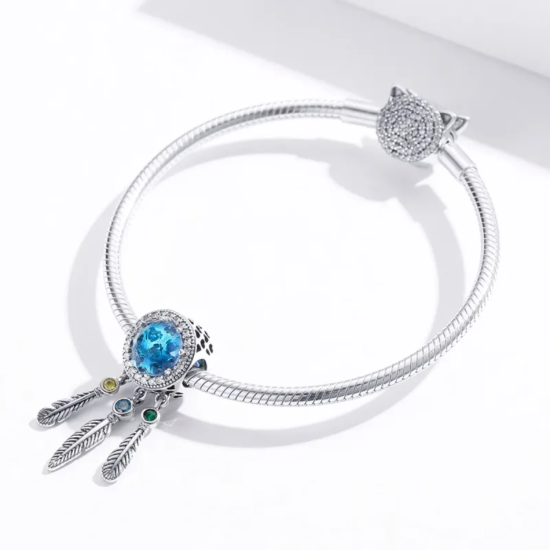 (bilde for) Pandora Style Silver Sapphire Dream Catcher Charm - SCC1384 - Vis 4