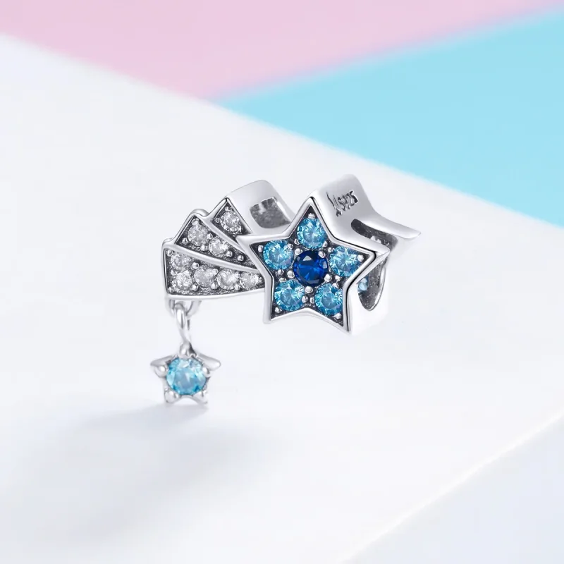 (bilde for) Pandora Style Silver Sapphire Jewellery Stars Charm - SCC912 - Vis 2