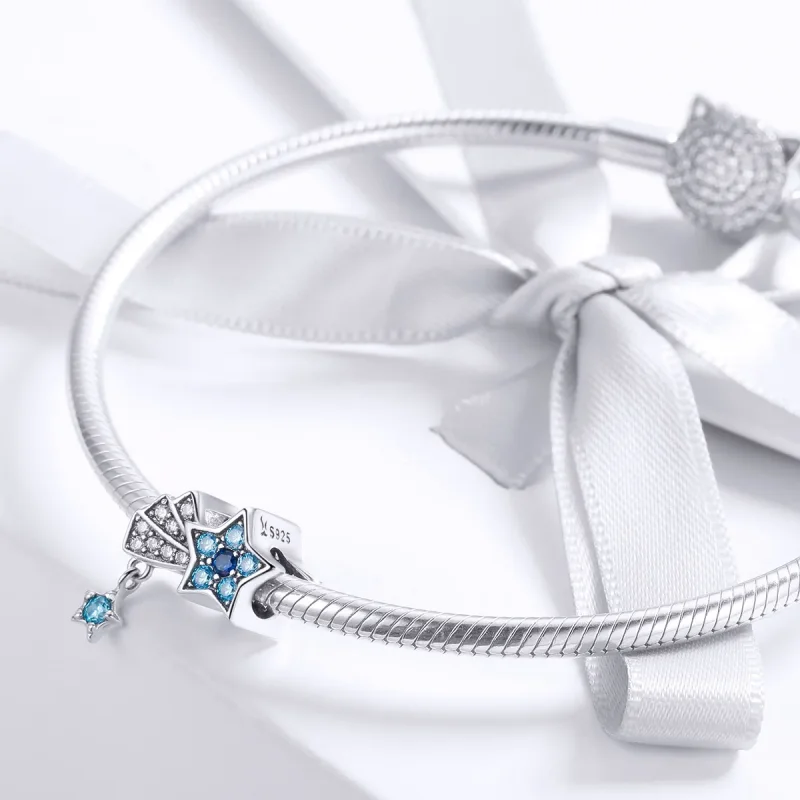 (bilde for) Pandora Style Silver Sapphire Jewellery Stars Charm - SCC912 - Vis 3
