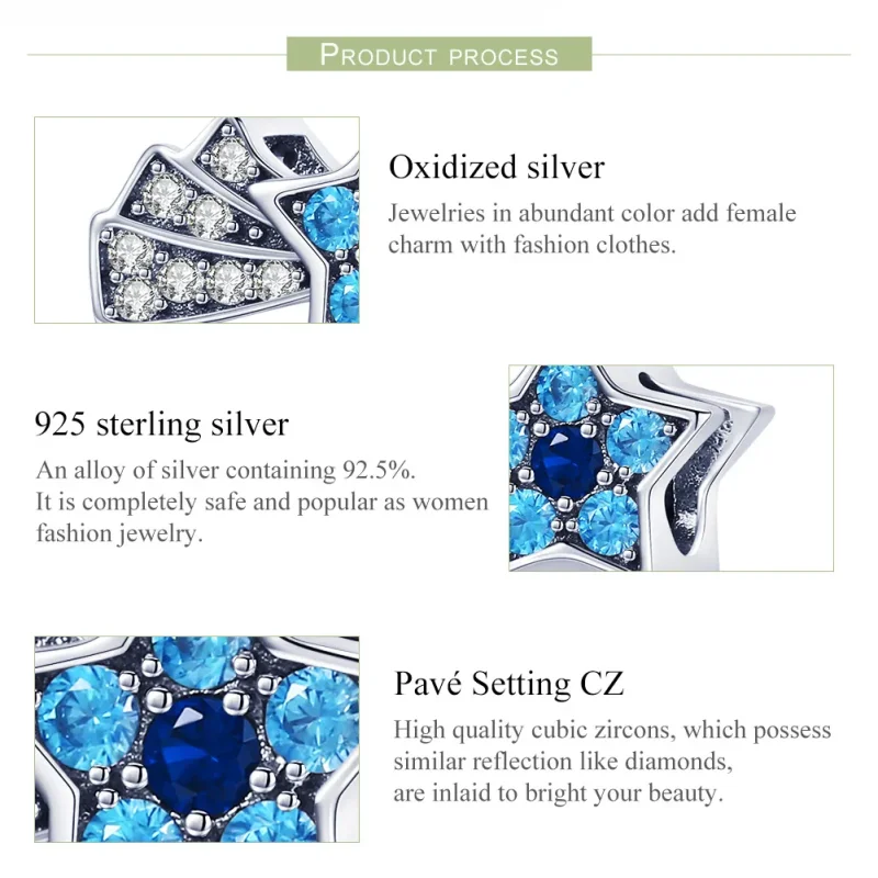 (bilde for) Pandora Style Silver Sapphire Jewellery Stars Charm - SCC912 - Vis 7