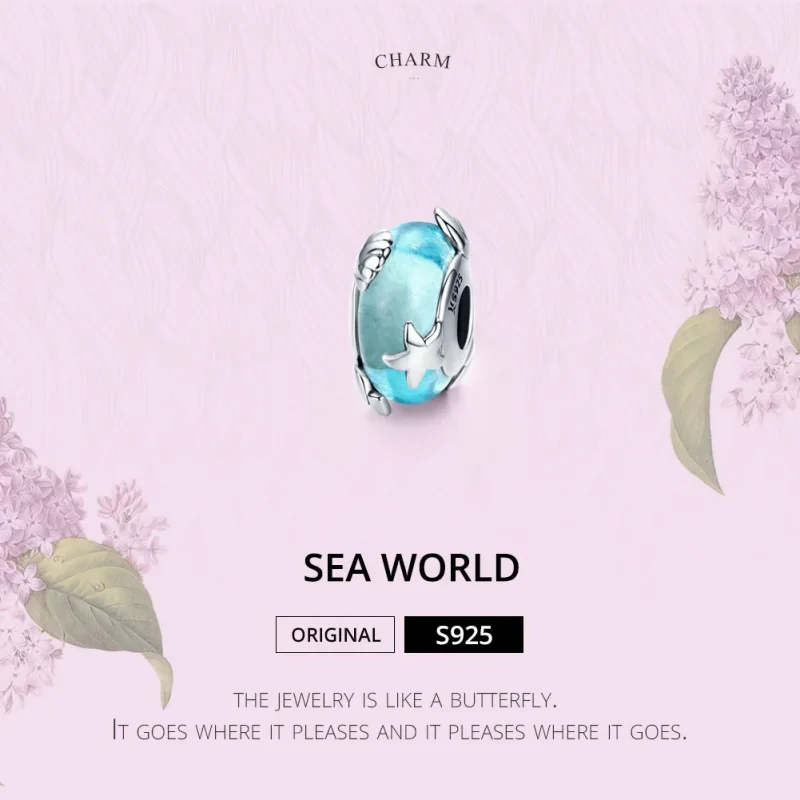 (bilde for) Pandora Style Silver Sea World Murano Glass Charm - SCC1257 - Vis 2