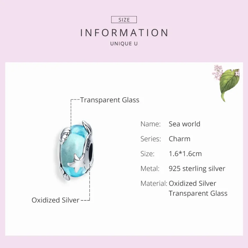 (bilde for) Pandora Style Silver Sea World Murano Glass Charm - SCC1257 - Vis 3
