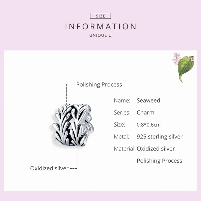 (bilde for) Pandora Style Silver Seaweed Charm - SCC1534 - Vis 7