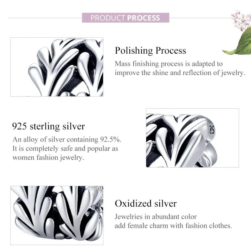 (bilde for) Pandora Style Silver Seaweed Charm - SCC1534 - Vis 8