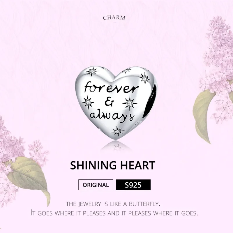 (bilde for) Pandora Style Silver Shining Heart Charm - SCC1735 - Vis 6