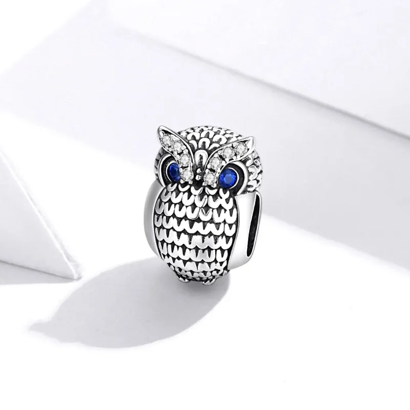 (bilde for) Pandora Style Silver Shining Owl Charm - SCC1607 - Vis 2
