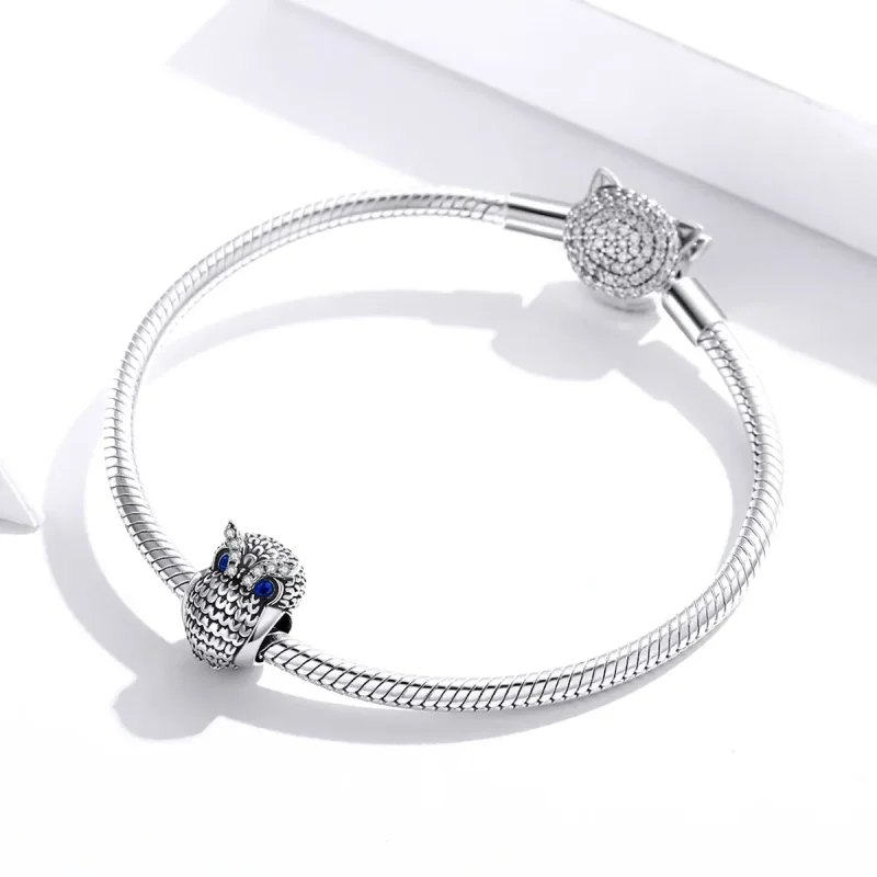 (bilde for) Pandora Style Silver Shining Owl Charm - SCC1607 - Vis 3