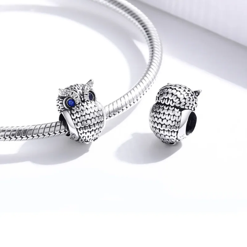 (bilde for) Pandora Style Silver Shining Owl Charm - SCC1607 - Vis 4