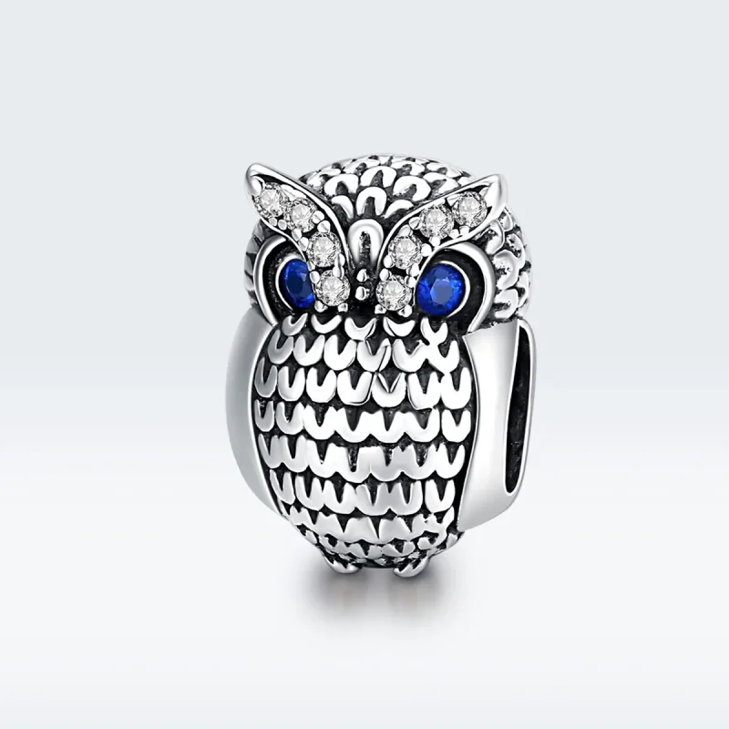 (bilde for) Pandora Style Silver Shining Owl Charm - SCC1607 - Vis 5