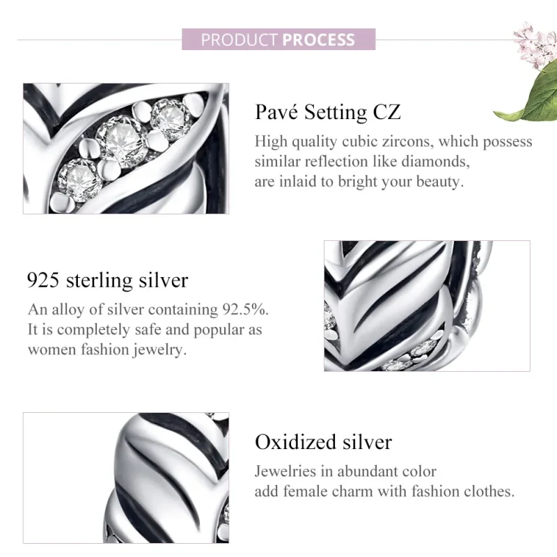 (bilde for) Pandora Style Silver Shining Wheat Ears Charm - SCC1614 - Vis 8
