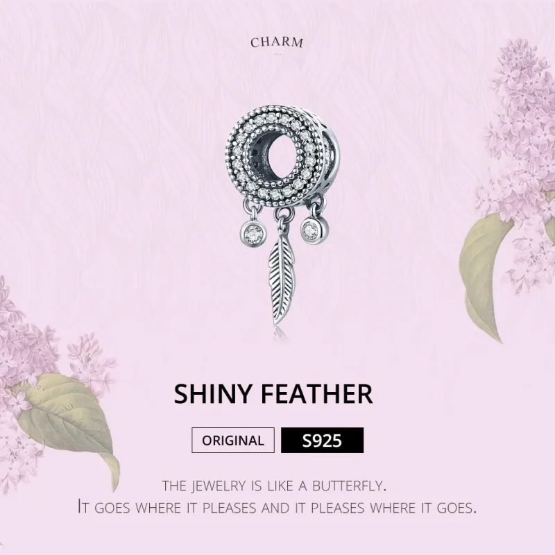 (bilde for) Pandora Style Silver Shiny Feather Charm - SCC1550 - Vis 6