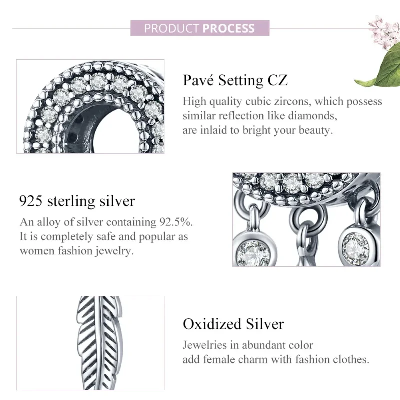 (bilde for) Pandora Style Silver Shiny Feather Charm - SCC1550 - Vis 8