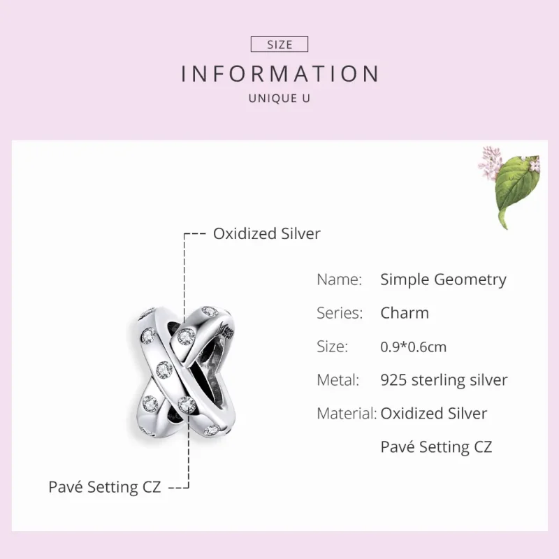 (bilde for) Pandora Style Silver Simple Geometry Charm - SCC1515 - Vis 7