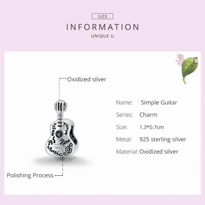 (bilde for) Pandora Style Silver Simple Guitar Charm - SCC1708 - Vis 7