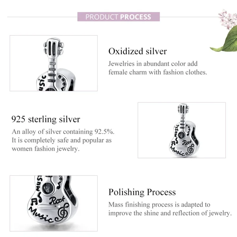 (bilde for) Pandora Style Silver Simple Guitar Charm - SCC1708 - Vis 8