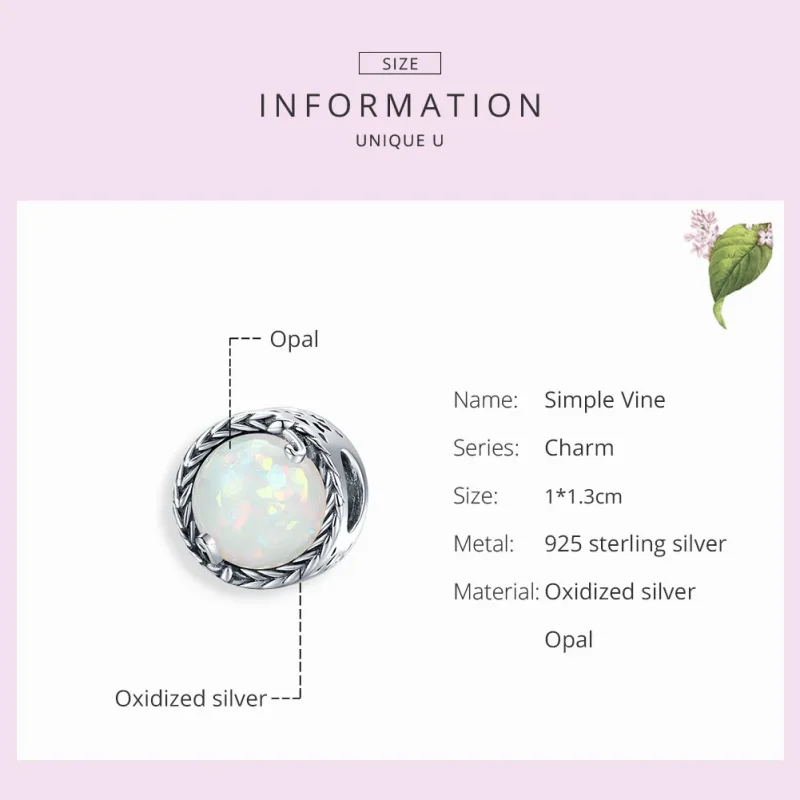 (bilde for) Pandora Style Silver Simple Vine Charm - SCC1576 - Vis 7