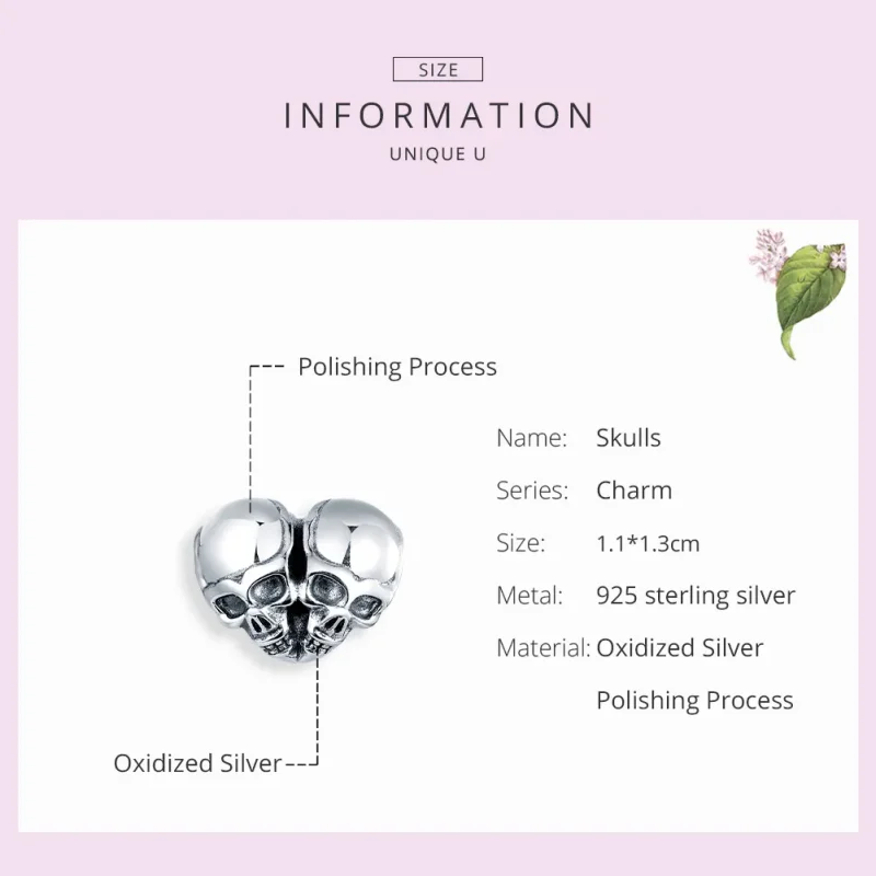 (bilde for) Pandora Style Silver Skulls Charm - SCC1519 - Vis 7