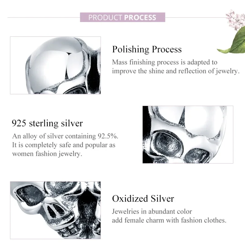 (bilde for) Pandora Style Silver Skulls Charm - SCC1519 - Vis 8