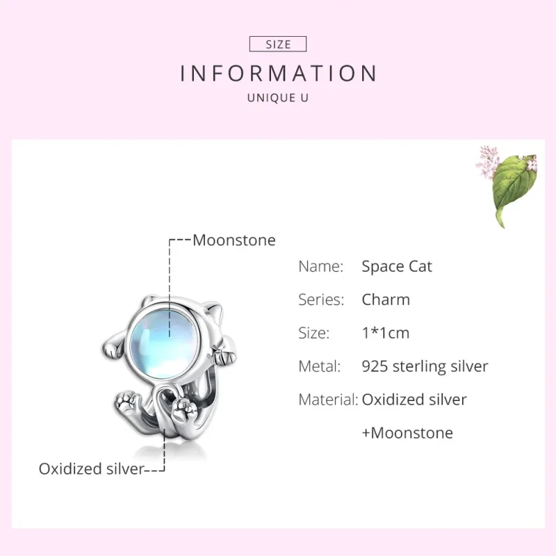 (bilde for) Pandora Style Silver Space Cat Charm - SCC1697 - Vis 7