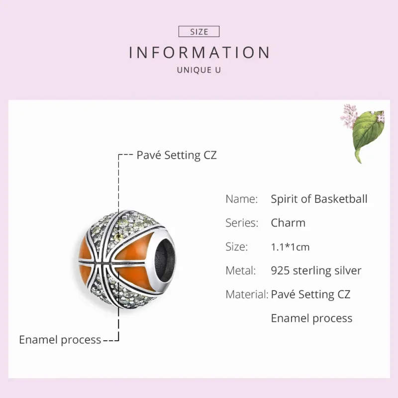 (bilde for) Pandora Style Silver Spirit of Basketball Charm - SCC1506 - Vis 7