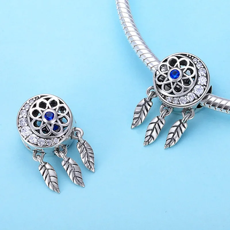 (bilde for) Pandora Style Silver Spiritual Dreamcatcher Charm - SCC718 - Vis 2