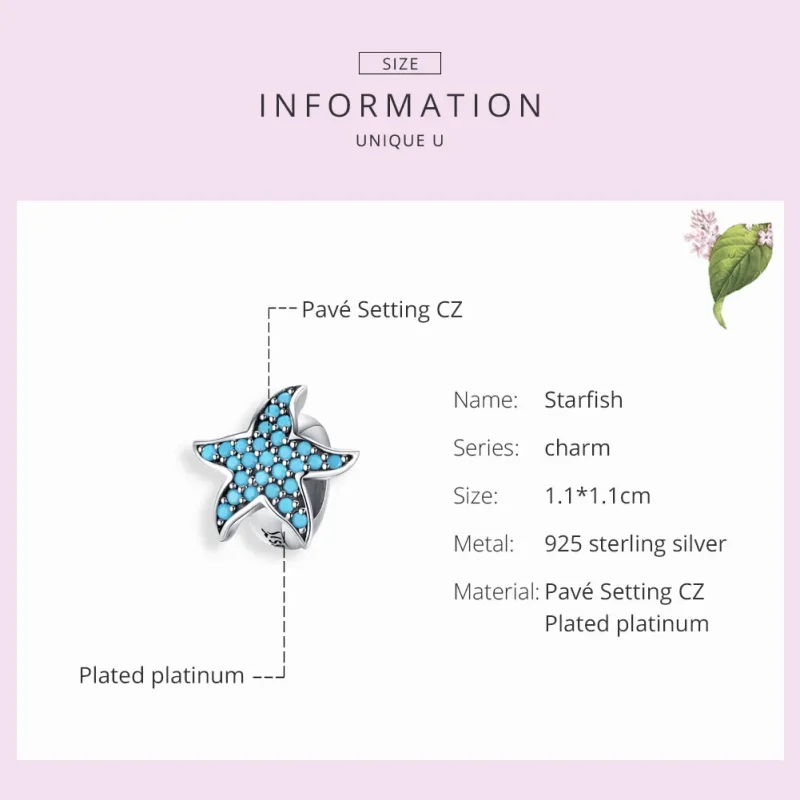 (bilde for) Pandora Style Silver Starfish Charm - SCC1313 - Vis 3