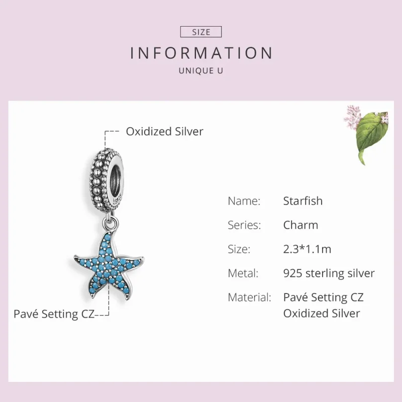 (bilde for) Pandora Style Silver Starfish Dangle - SCC1210 - Vis 3