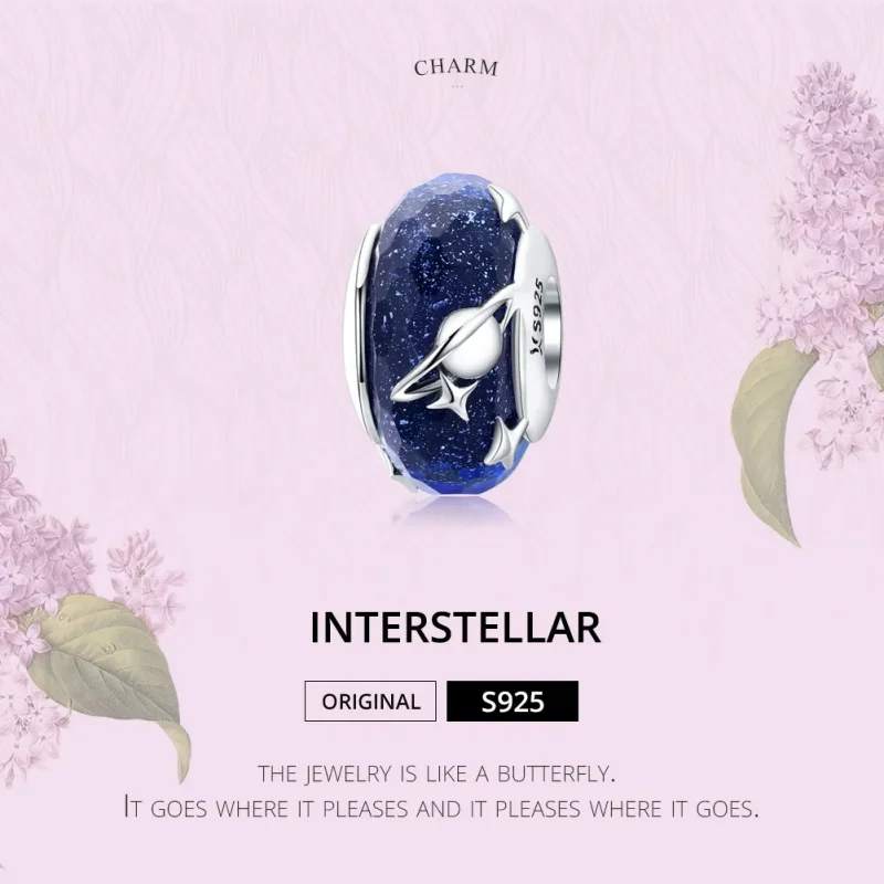 (bilde for) Pandora Style Silver Starry Sky Murano Glass Charm - SCC1284 - Vis 2