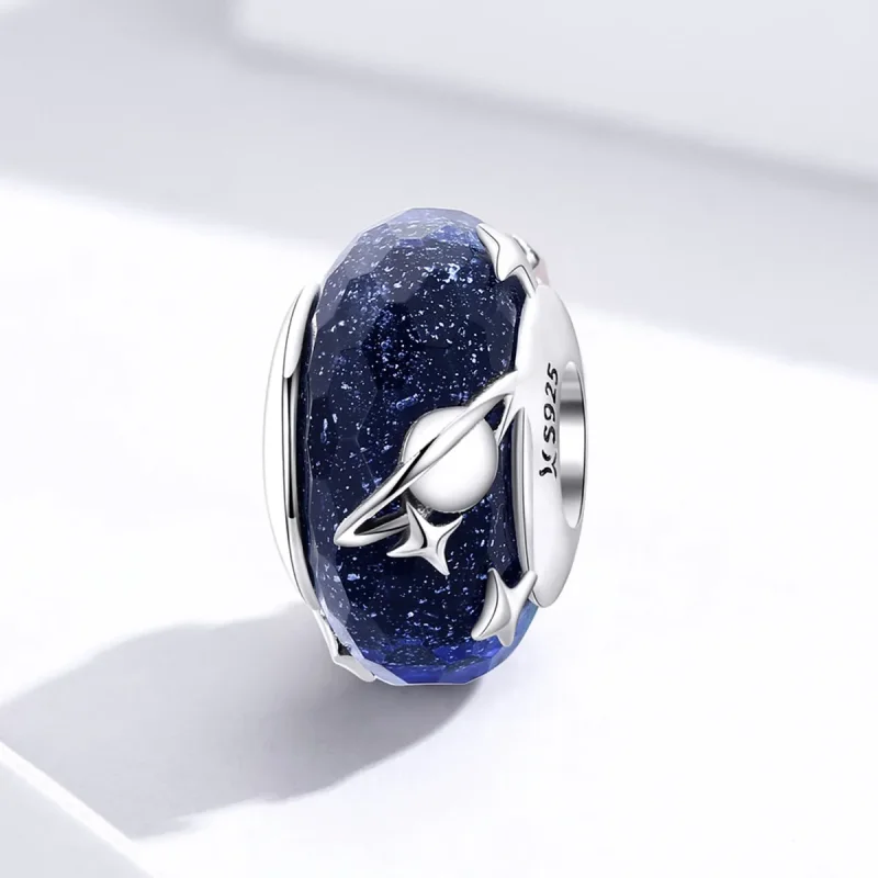 (bilde for) Pandora Style Silver Starry Sky Murano Glass Charm - SCC1284 - Vis 3