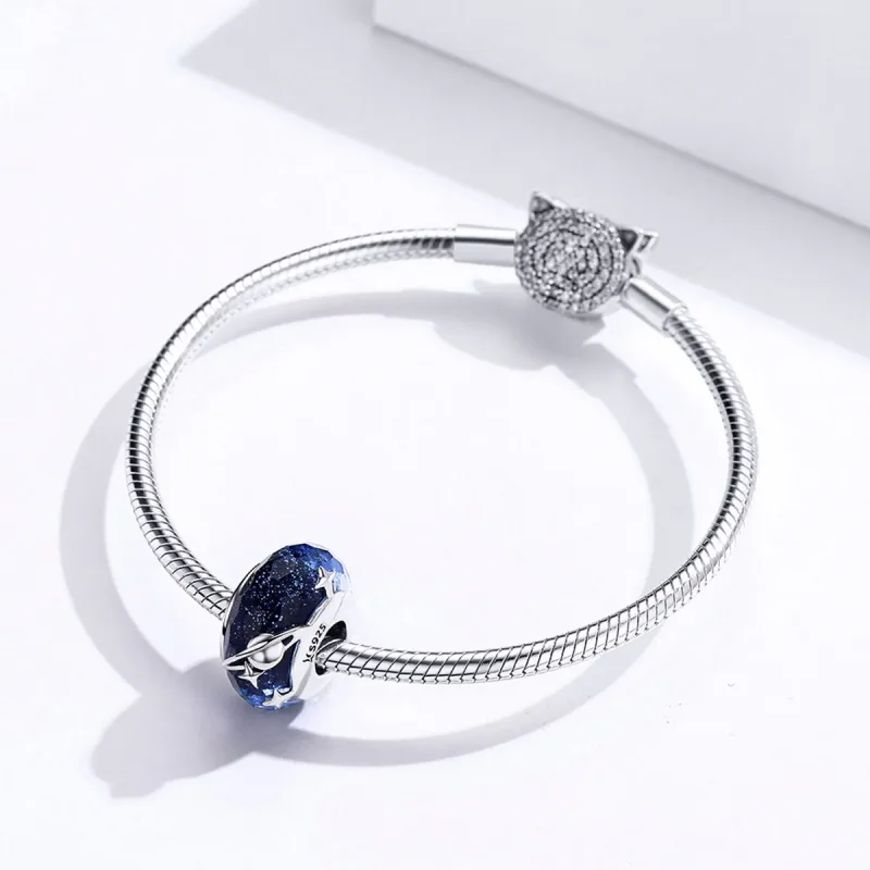 (bilde for) Pandora Style Silver Starry Sky Murano Glass Charm - SCC1284 - Vis 4