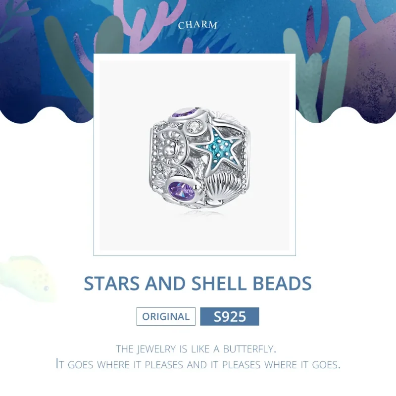 (bilde for) Pandora Style Silver Stars And Shell Charm - SCC1805 - Vis 6