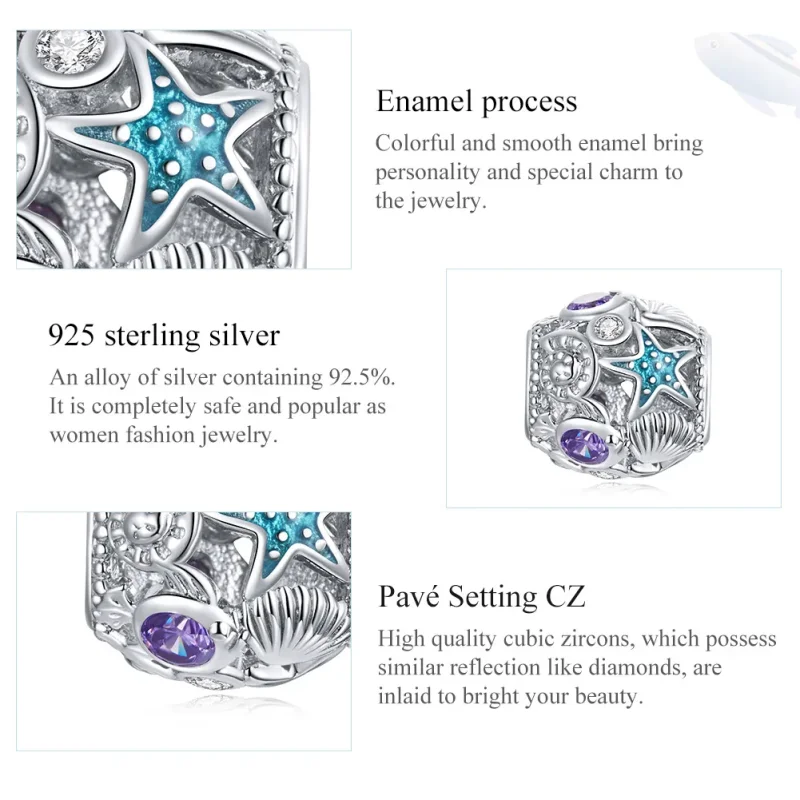 (bilde for) Pandora Style Silver Stars And Shell Charm - SCC1805 - Vis 7