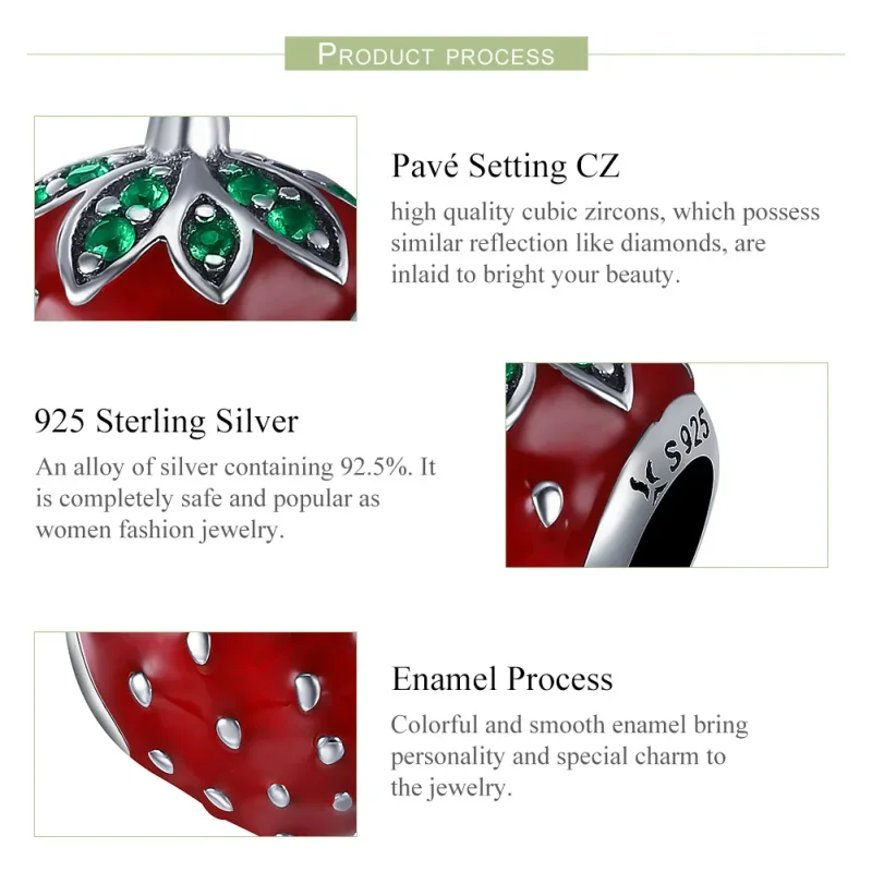 (bilde for) Pandora Style Silver Strawberry Charm - SCC369 - Vis 6